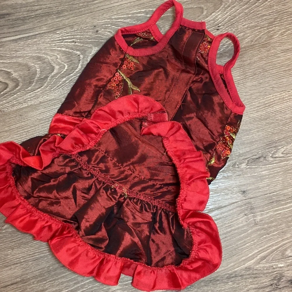Satin & Sequin Red Doggy Party Dress Sz M